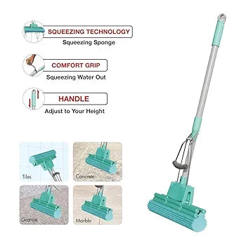 Floor Cleaning Squeeze Mop with Adjustable Telescopic Handle, Squeegee Absorber Sponge Cleaner, Pocha for Home, Kitchen, Bathroom