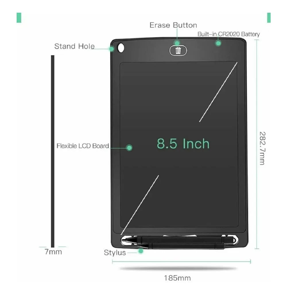 Re-Writable LCD Writing Tablet 8.5 Inch E-Notepad Ruff Pad with Screen 21.5cm for Drawing, Playing, Handwriting Gifts and Stylus Pen for Kids & Adults (Black)