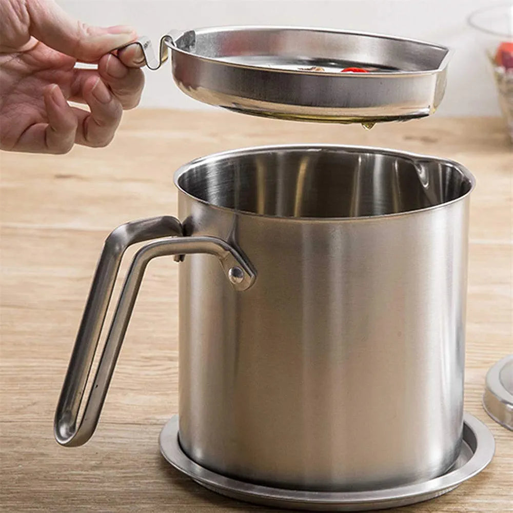 Oil Filter With Strainer, Food-Grade Stainless Steel, Ergonomically Designed Curved And Comfortable Handle, Comfortable And Practical