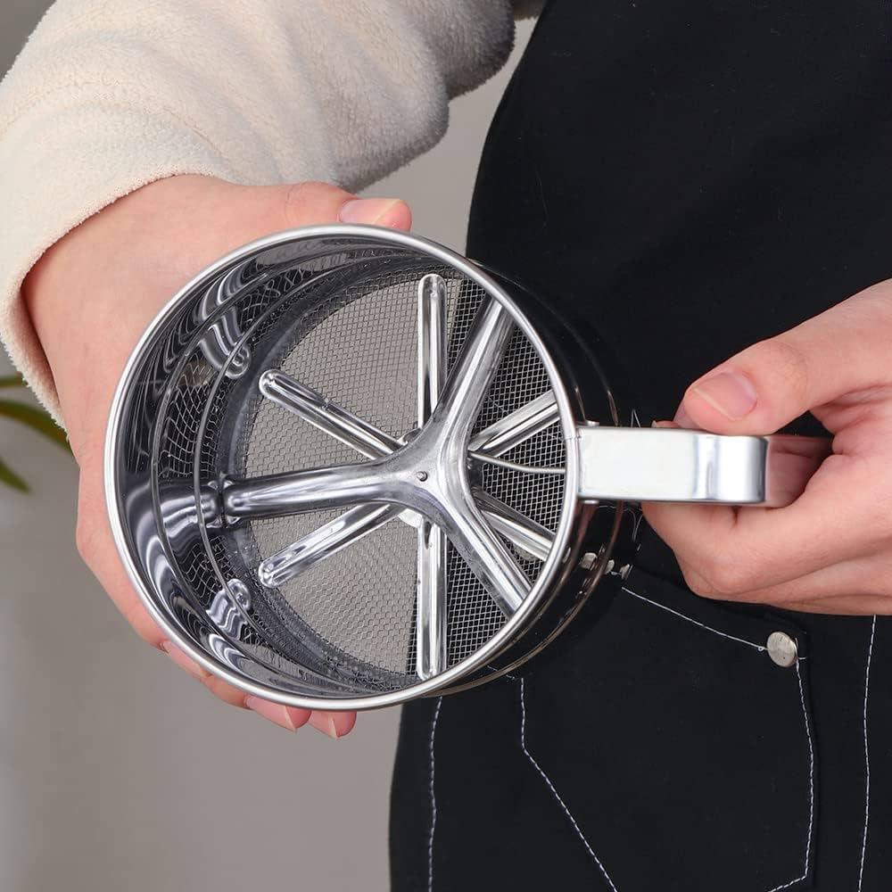 Flour Sifter Shaker, Stainless Steel Fine Mesh Screen Flour Sieve Cup For Icing Sugar Tapioca Flour Coconut Flour Cake Flour