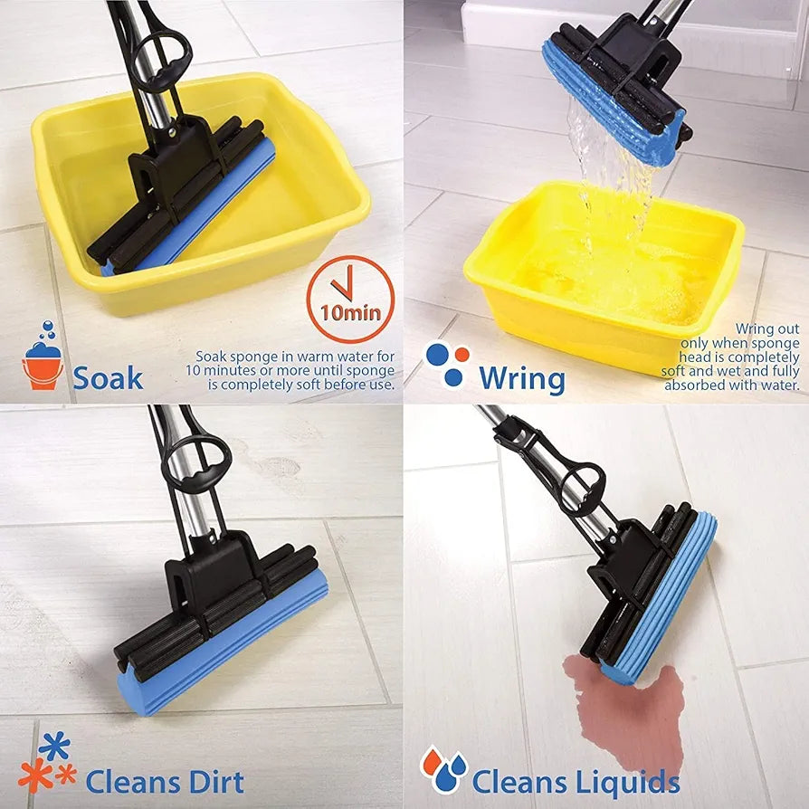 Floor Cleaning Squeeze Mop with Adjustable Telescopic Handle, Squeegee Absorber Sponge Cleaner, Pocha for Home, Kitchen, Bathroom